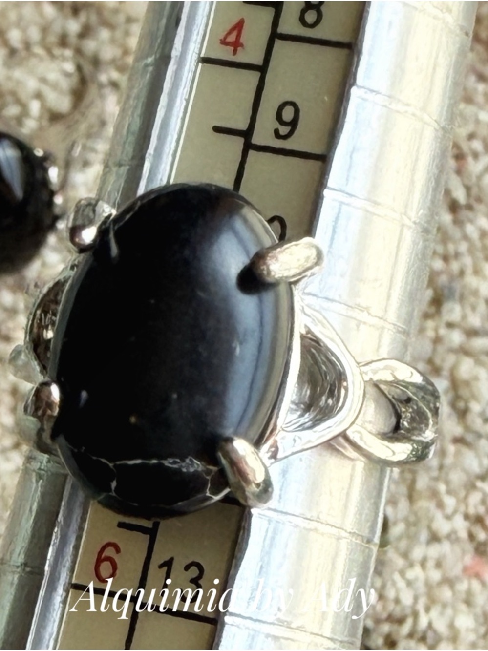 Silver Black turquoise Oval Ring